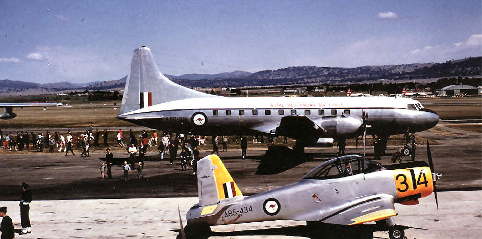RAAF Convair and Winjeel at Canberra airport